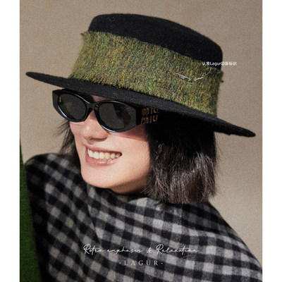 海宁进口“一个帽子撑起整身穿搭”羊毛平顶礼帽复古名媛女毛呢帽