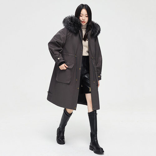 海宁进口皮草外套新款2025爆款秋冬獭兔毛内胆可拆卸派克服大衣女
