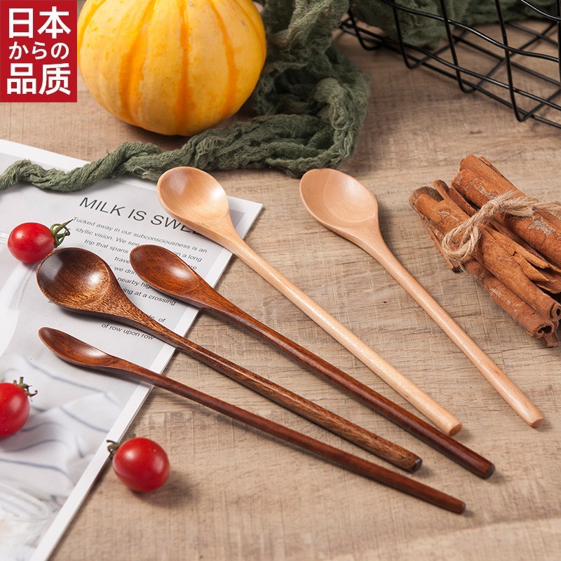 日本进口儿童木勺小汤勺饭勺甜品勺蜂蜜搅拌勺 韩式实木餐具伴手