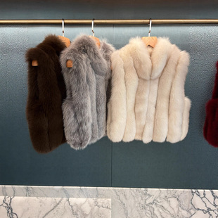海宁进口25秋冬新款时髦叠穿芬兰狐狸毛背毛立领竖排皮草马甲外套