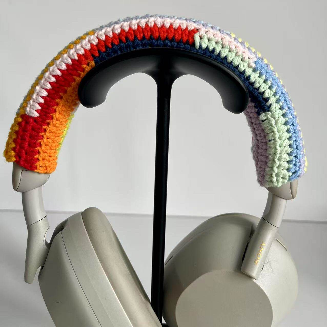 手工编织不钩织彩虹头戴式耳机保护套适用于索尼 森海塞尔大馒头四 飓风 BOSE横梁套防破损破皮可定制颜色