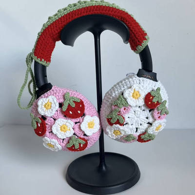 手工钩针毛线可爱草莓耳机保护套适用于索尼XM4 XM5 XM6防破皮方便拆卸 可定制款式颜色 送礼好品
