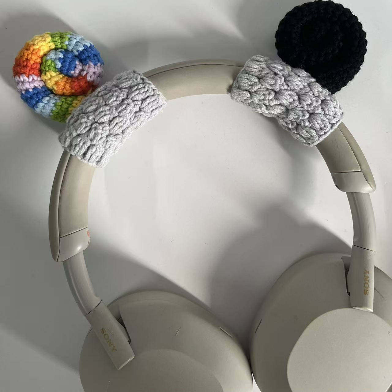 手工钩织可爱小羊角耳机保护套 缓解压头适用于索尼 漫步者 BOSE 苹果各种品牌头戴式耳机可定制尺寸颜色