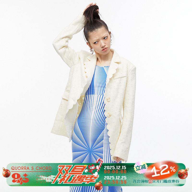 原创设计奶白肌理羊毛呢西装外套