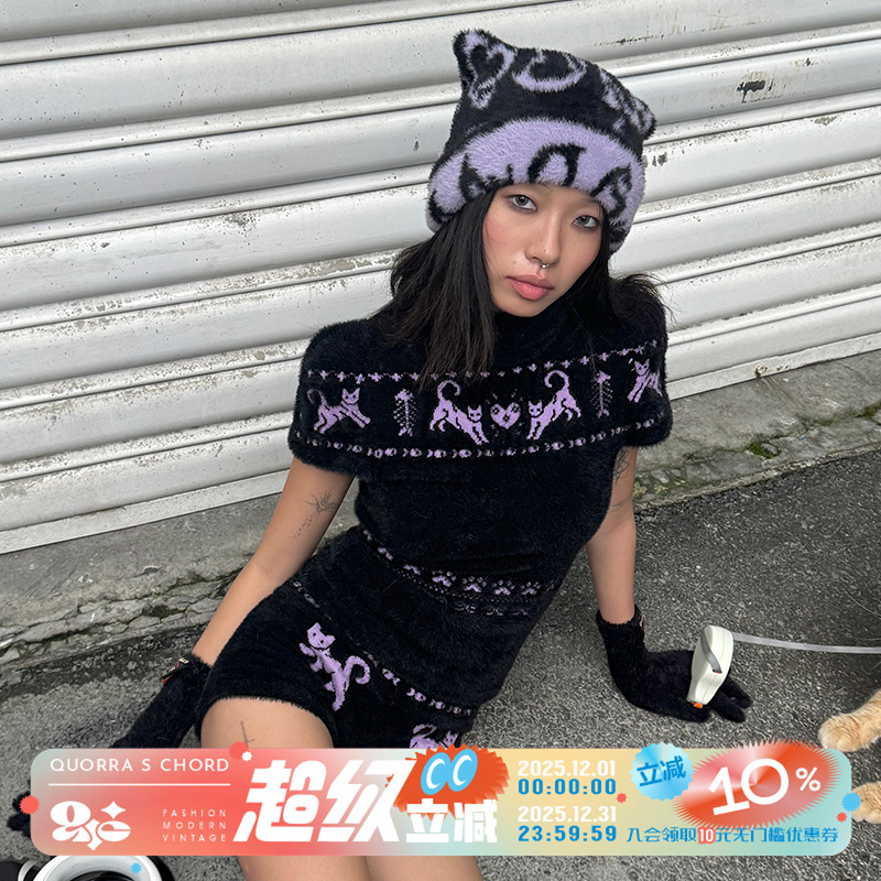 新款花朵提花兔毛短袖上衣