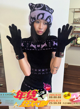 QSC25原创新款针织毛茸茸触屏手套男女士情侣款全指秋冬季保暖