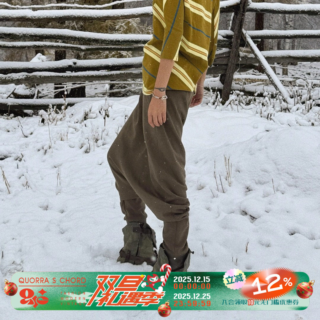 QSC牧徊系列纯棉卡其绿松紧腰落档裤裙两穿随性宽松休闲城市游牧