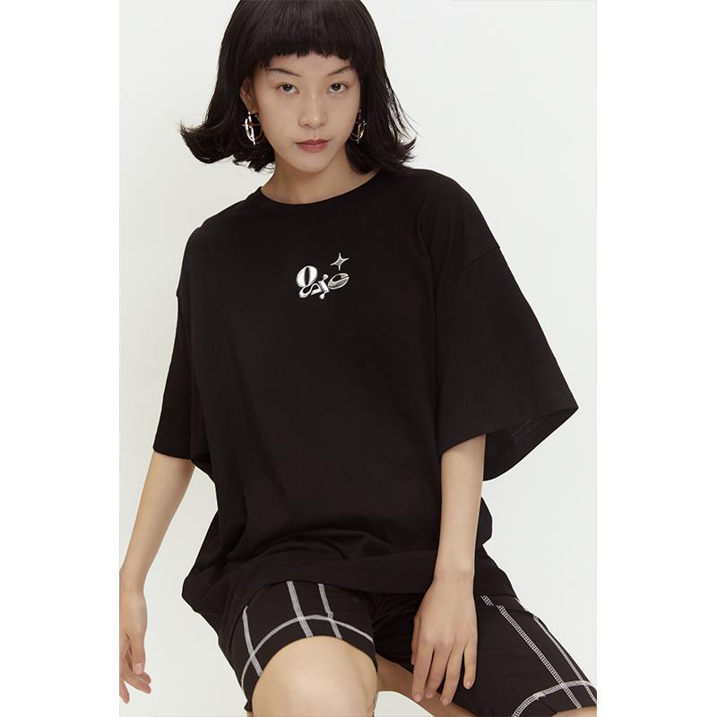 科技感大T恤纯棉上衣宽松短袖女