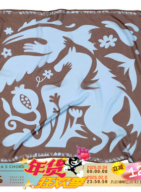 QSC牧徊系列草原小马蓝棕撞色正负图形流苏方巾头巾城市游牧