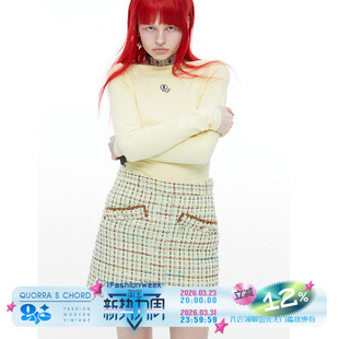 QSC原创设计绿色精致编织小香风花朵纽扣超保暖鼓鼓面包夹棉短裙