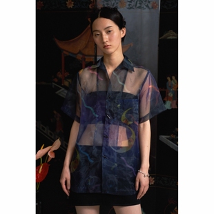 QSC月亮印花欧根纱旗袍扣防晒衬衫 不退不换 透视外套 惊喜五折