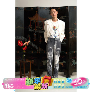 QSC圆点印花人头复古高腰显腿长开衩直筒裤 不退不换 惊喜五折