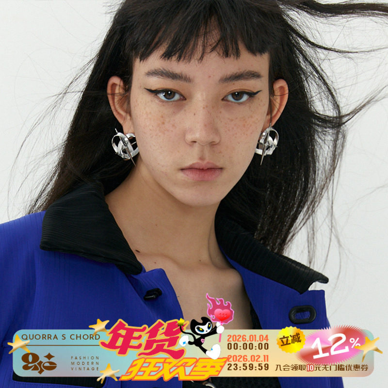 QUORRA S CHORD原创十字星缠绕丝带爱心立体银色镀白金耳钉耳夹,饰品/流行首饰/时尚饰品新,耳环,淘宝优惠券,粉丝福利购,淘宝优惠卷