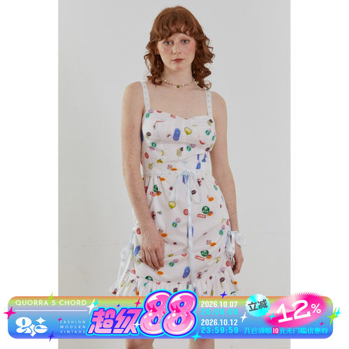 印花拼接织带夏连衣裙