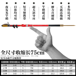 夜光软小尾矶钓竿碳远素大竿导环重庆小矶爆炸短节投海滑漂灵敏杆