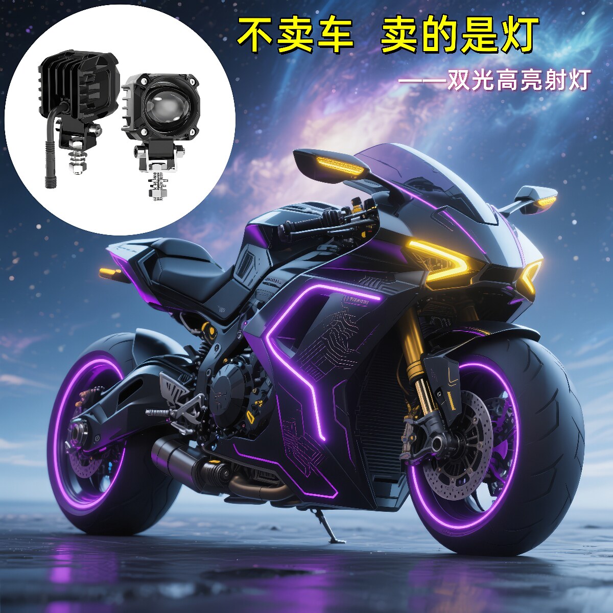 双光机车摩托车强光射灯电动车踏板车外置爆闪远近一体led前大灯