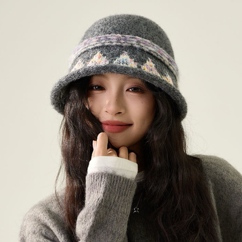 韩国渔夫帽女生秋冬新款复古彩色提花针织帽小众高级感保暖