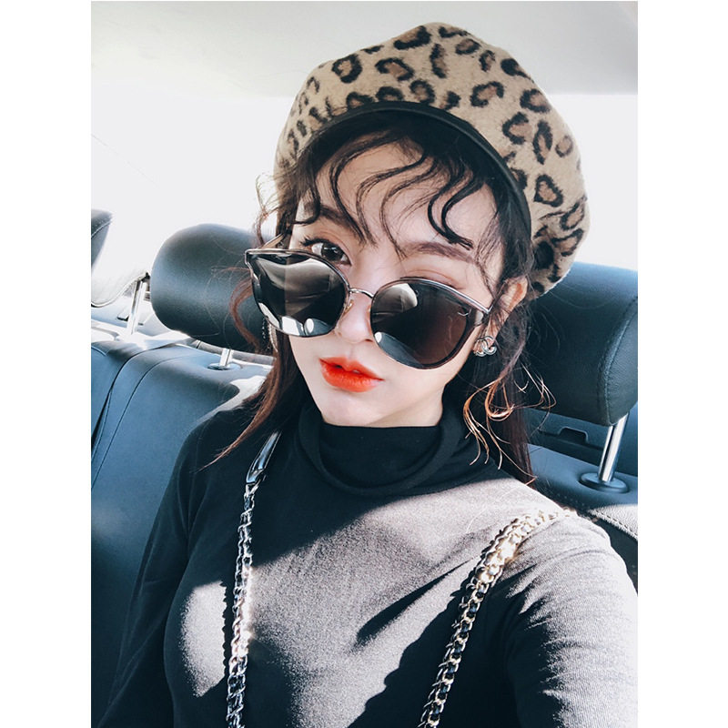 豹纹贝雷帽子女秋冬天文艺简约蓓蕾帽韩国复古画家帽韩版休闲潮帽