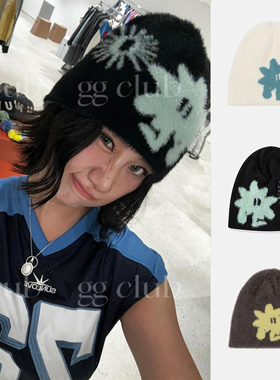 HANNI 金艺琳 yeri同款 SUNLOVE 尼龙提花毛绒针织帽可爱豆豆冷帽