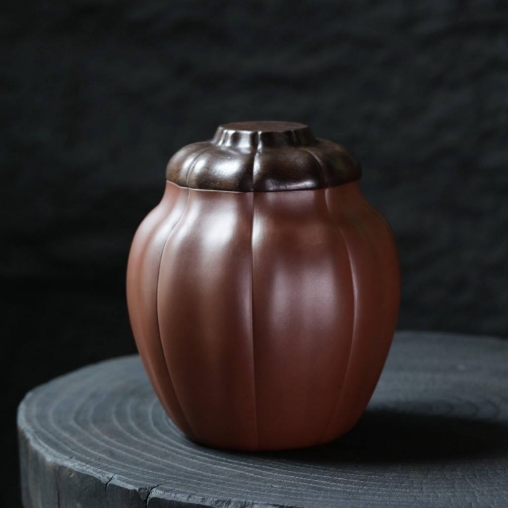 宜兴紫砂九瀚艺术合器紫砂茶叶罐老清水泥【葵】2000ml