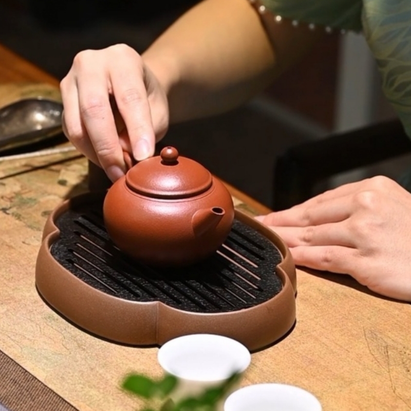 宜兴紫砂壶九瀚艺术合器赵庄大红袍宝珠水平二式140cc内推孔