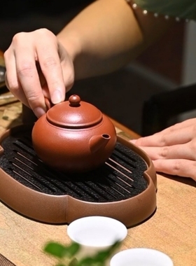 宜兴紫砂壶九瀚艺术合器赵庄大红袍宝珠水平二式140cc内推孔