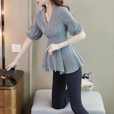 修身韩版套头短袖衬衫女