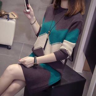 大码女装秋冬新款遮肚子毛衣慵懒针织打底衫胖妹妹宽松显瘦连衣裙