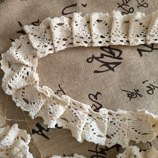 米色棉线蕾丝褶皱花边荷叶边手工服装 辅料镂空蕾丝边桌布窗帘边