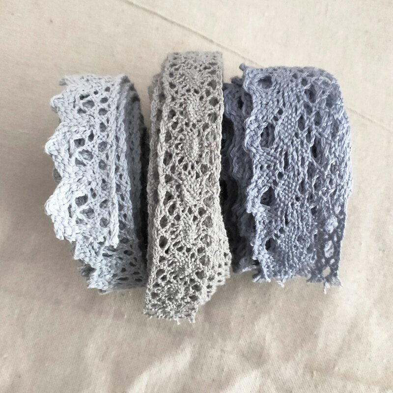 灰色棉线花边镂空棉蕾丝辅料手工布艺diy织带材料棉质条码拼接条