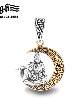 泰银观音项链月亮吊坠