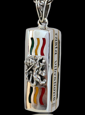 Rasta Vibrations 925纯银狮王狮子口琴吊坠进口高档泰银项链吊坠