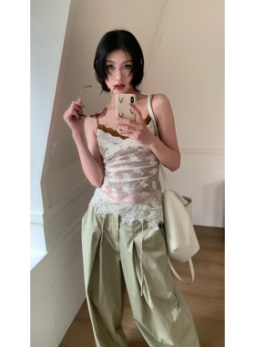 Esu 原创设计2026春夏新款蕾丝撞色小吊带女 小仙女显瘦背心