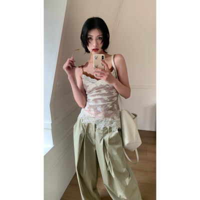 Esu 原创设计2026春夏新款蕾丝撞色小吊带女 小仙女显瘦背心