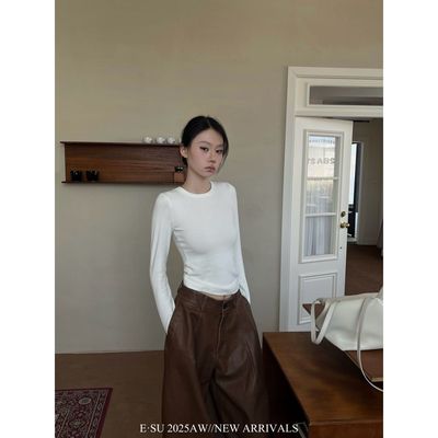 Esu 原创设计 2025秋冬新款可两面穿针织打底衫T恤女 修身百搭