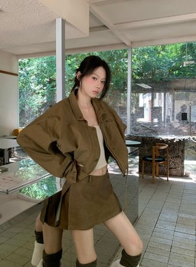 Esu 原创设计2025秋新款牛仔外皮短裤裙女 气质西装裙裤 街头时尚