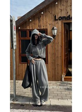 Esu 原创设计 2025秋冬新款绒底卫衣拼螺纹带帽外套女 时尚洋气