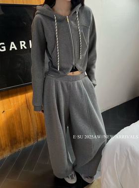 Esu 原创设计2025秋冬新款气球卫裤女 宽松阔腿弯刀长裤 加绒加厚