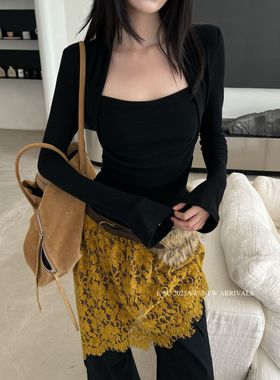 Esu 原创设计 2025秋冬新款打底衫女 法式针织T恤 时尚休闲街头潮