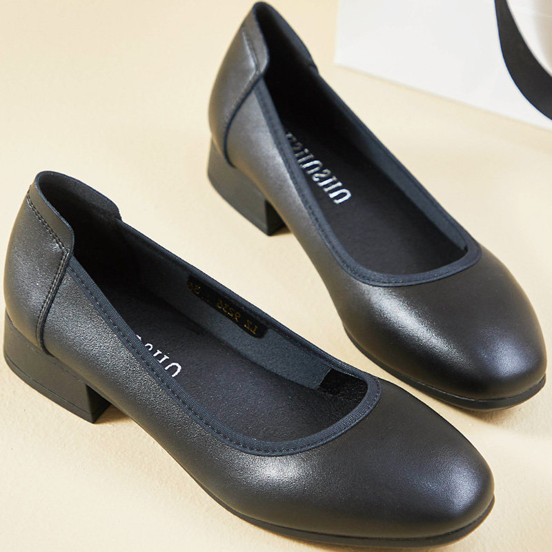 黑色方头软底软面皮鞋女粗跟单鞋通勤空乘职业银行工作鞋低跟上班,女鞋,浅口单鞋,淘宝优惠券,粉丝福利购,淘宝优惠卷