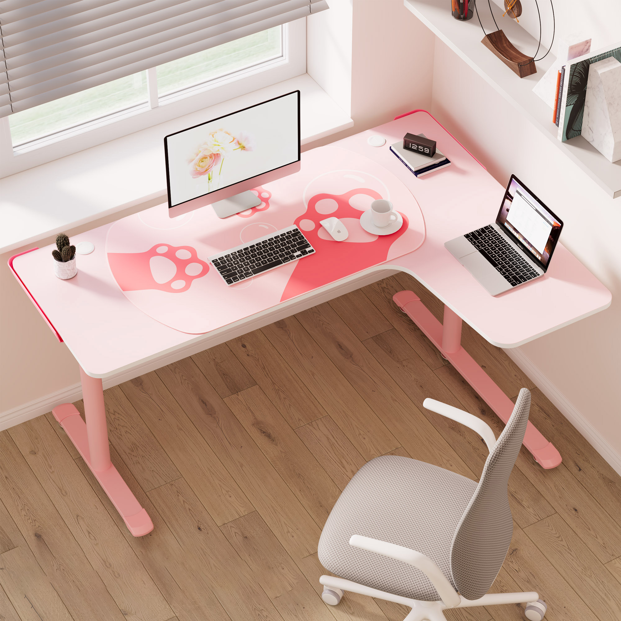 赛途电脑桌台式家用L型转角书桌书架组合卧室拐角办公桌子出租屋