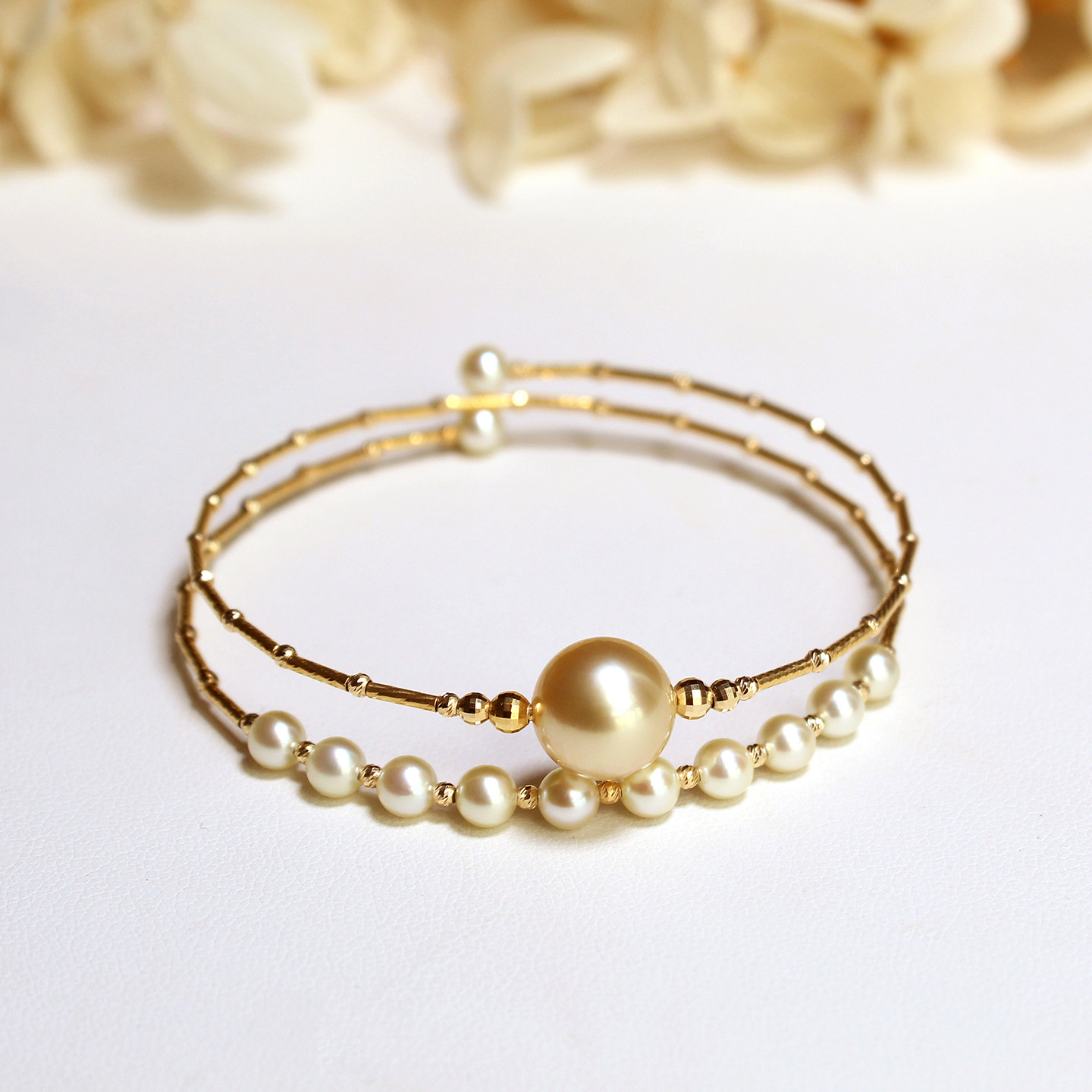 18K金南洋金珠手镯手链手圈天然海水珍珠AKOYA镭射球正圆极强光