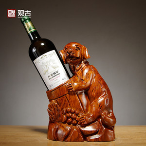 花梨木雕狗酒架工艺品