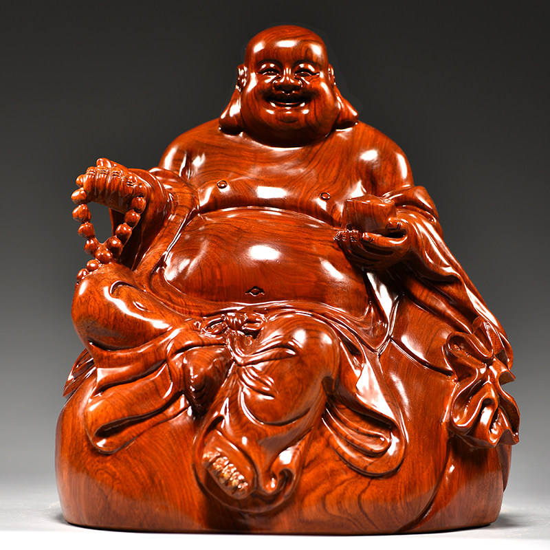 木雕弥勒佛摆件花梨木坐佛实木笑佛雕刻工艺品家居饰品送礼品客厅