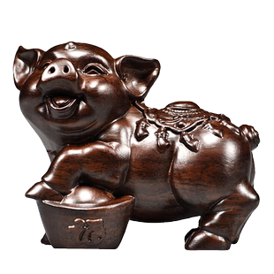 黑檀木质猪雕刻摆件实木十二生肖木头吉祥物家居电视柜装饰工艺品