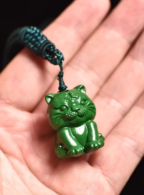 绿色木质小老虎吊坠摆件实木十二生肖木头虎吉祥物挂件装饰工艺品