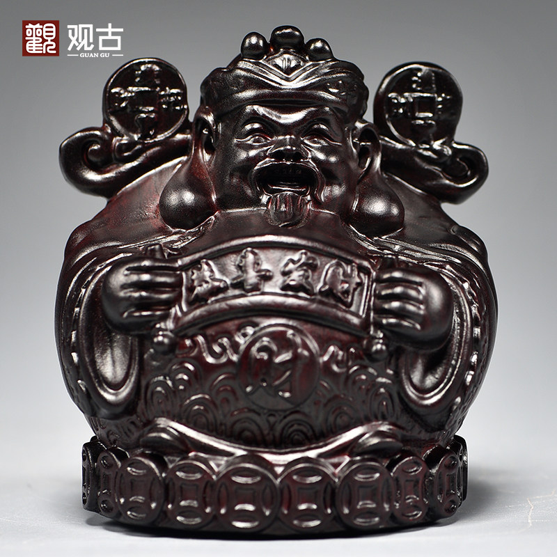 黑檀木质雕刻财神爷佛像摆件