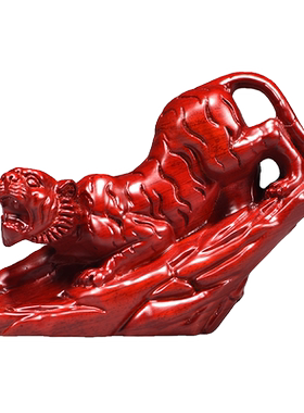 红色实木雕刻虎摆件十二生肖