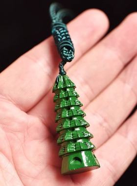 绿色桃木七层文昌塔项链吊坠木雕饰品挂件启文昌男女随身佩戴