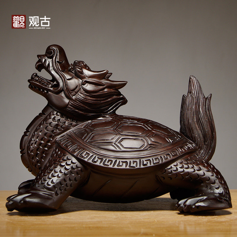 黑檀木龙龟雕刻摆件客厅家居公司办公室装饰木质龙头龟红木工艺品